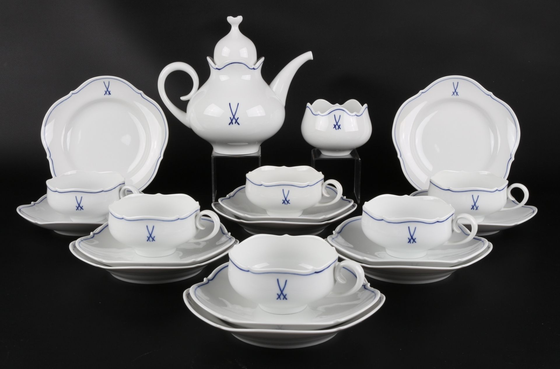 Meissen Blauer Faden & gekreuzte Schwerter Tee Set, tea set,