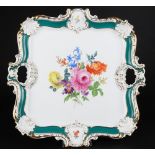 Meissen Russisch grün mit Blumen große Prunkplatte 1.Wahl, decorative dish,