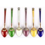 David Andersen Norwegen 925 Silber 6 Löffel, 925 sterling silver enameled spoons,