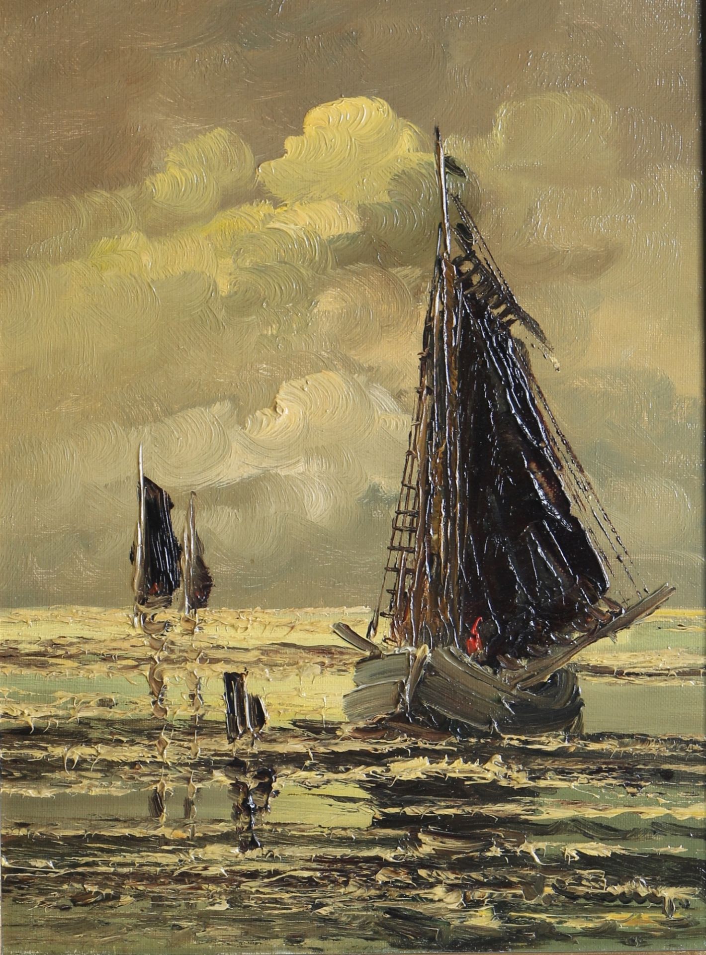 Jean Coune (1900-1963) Fischerboot im Wattenmeer, fishing boat at mud flats,
