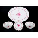 Herend Apponyi Purpur große Platte und 3 Schalen, porcelain dish and bowls,