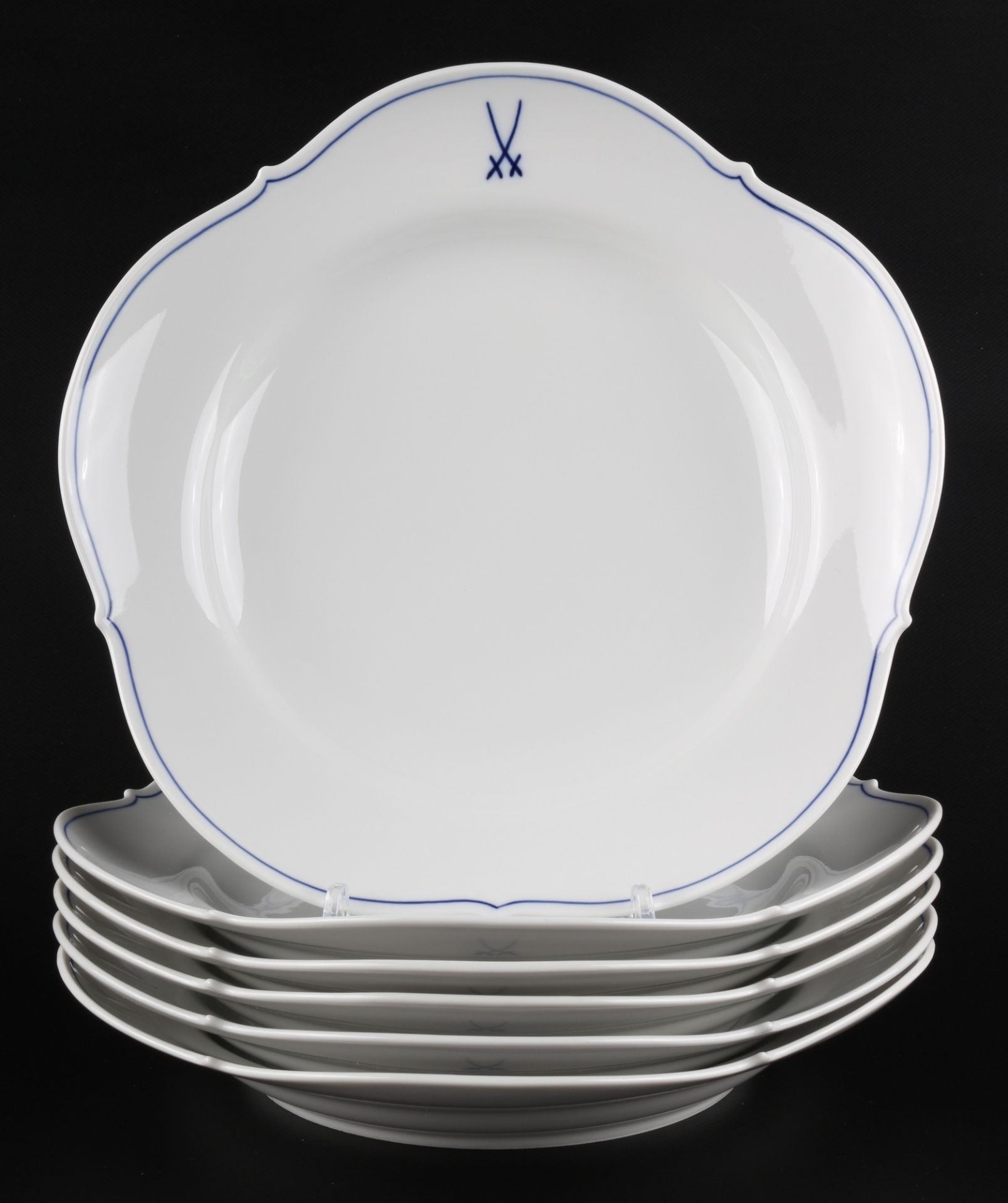 Meissen Blauer Faden & gekreuzte Schwerter 6 Speiseteller, dinner plates,