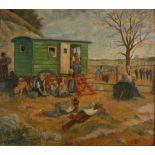 Erich Wilke (1879-1936) rastende Reisende mit grünem Karren, resting travellers with green cart,