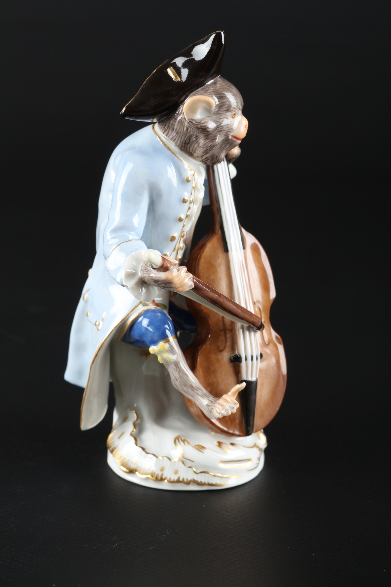 Meissen Bassgeiger aus der Affenkapelle, bass violinist monkey chapel, - Image 2 of 5