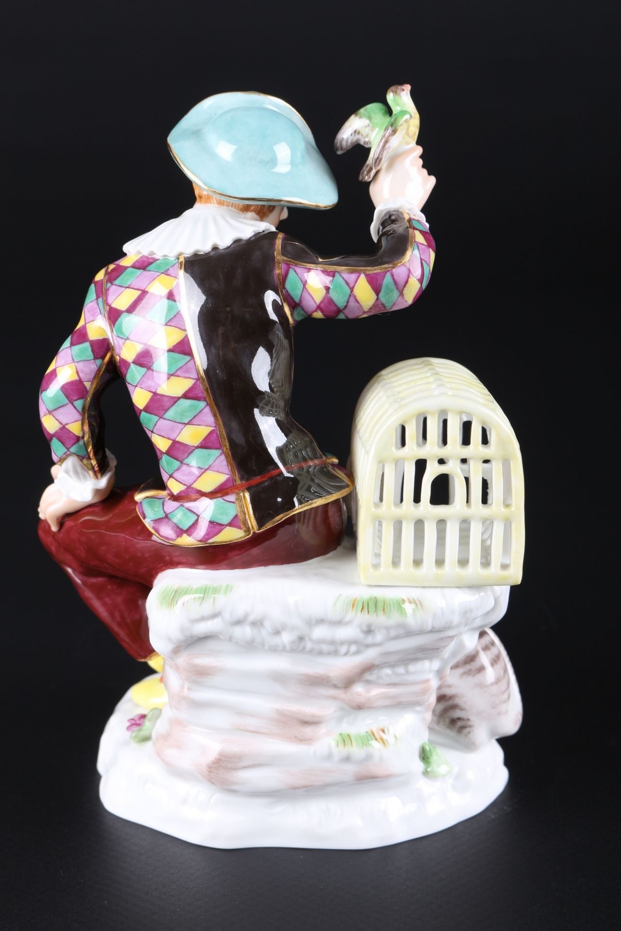 Meissen Harlekin mit Vogelkäfig, harlequin figure, - Bild 3 aus 5