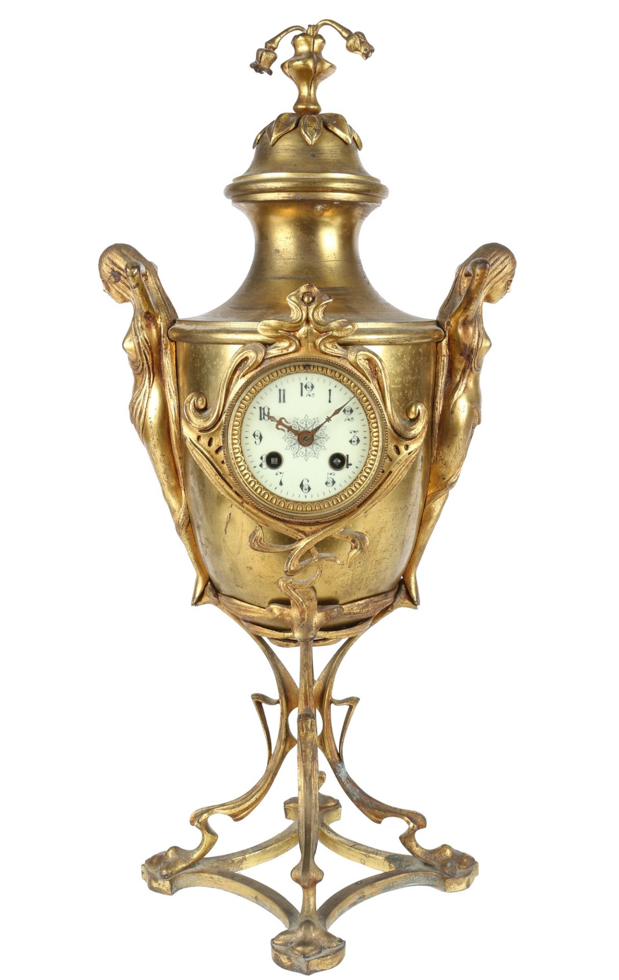 Bronze Jugendstil Kaminuhr um 1900, bronze art nouveau mantel clock,