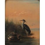 Unbekannter Maler Reiher und Enten, Mitte 19. Jahrhundert, heron and ducks, mid 19th century,
