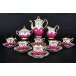 Meissen B-Form Purpur Streublümchen Kaffeeservice für 6 Personen, coffee set for 6 pers.,