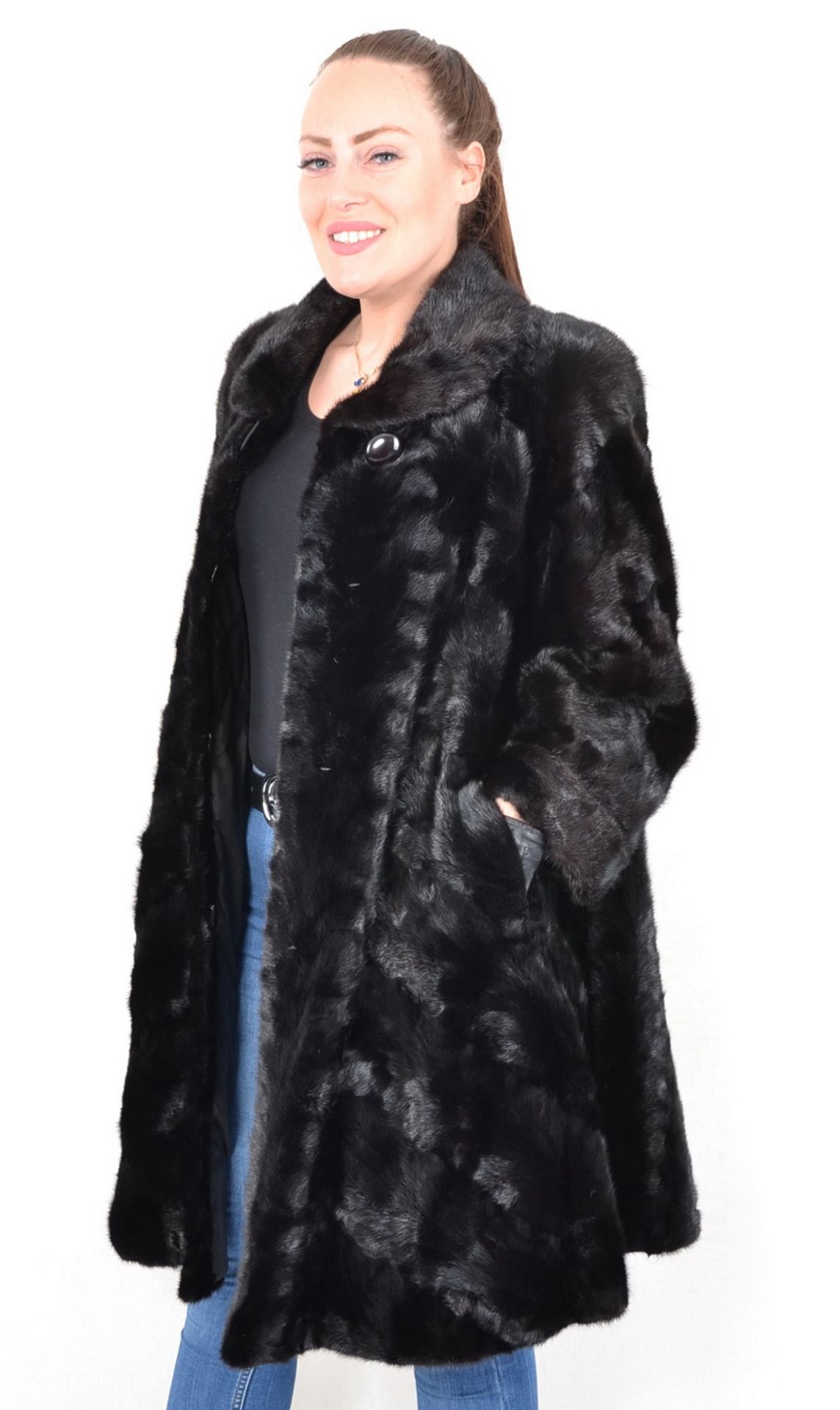 Nerzmantel Swinger dunkel braun Gr. 48, mink coat swinger dark brown size 2XL, - Bild 5 aus 9