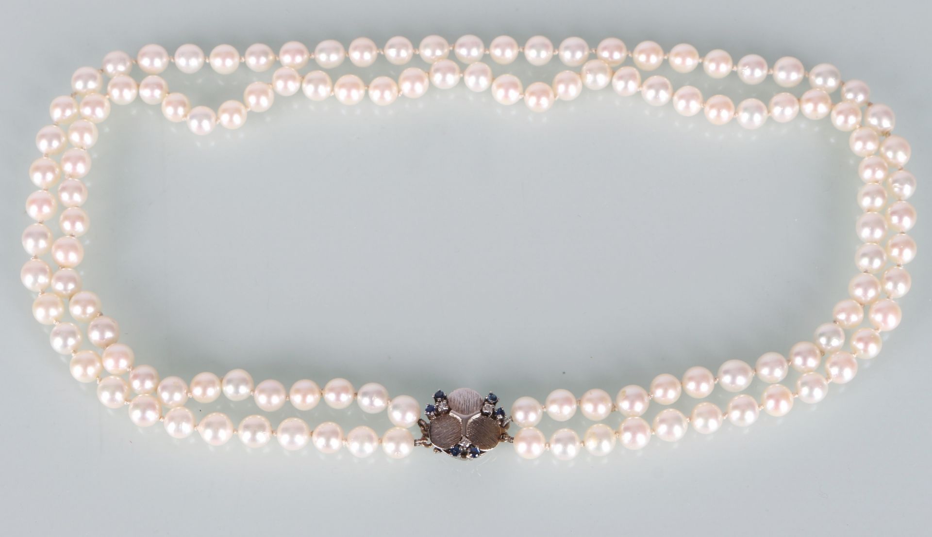 Perlenkette mit großem 585 Goldverschluss & Diamanten & Saphiren, pearl necklaces with 14K gold lock - Image 4 of 5