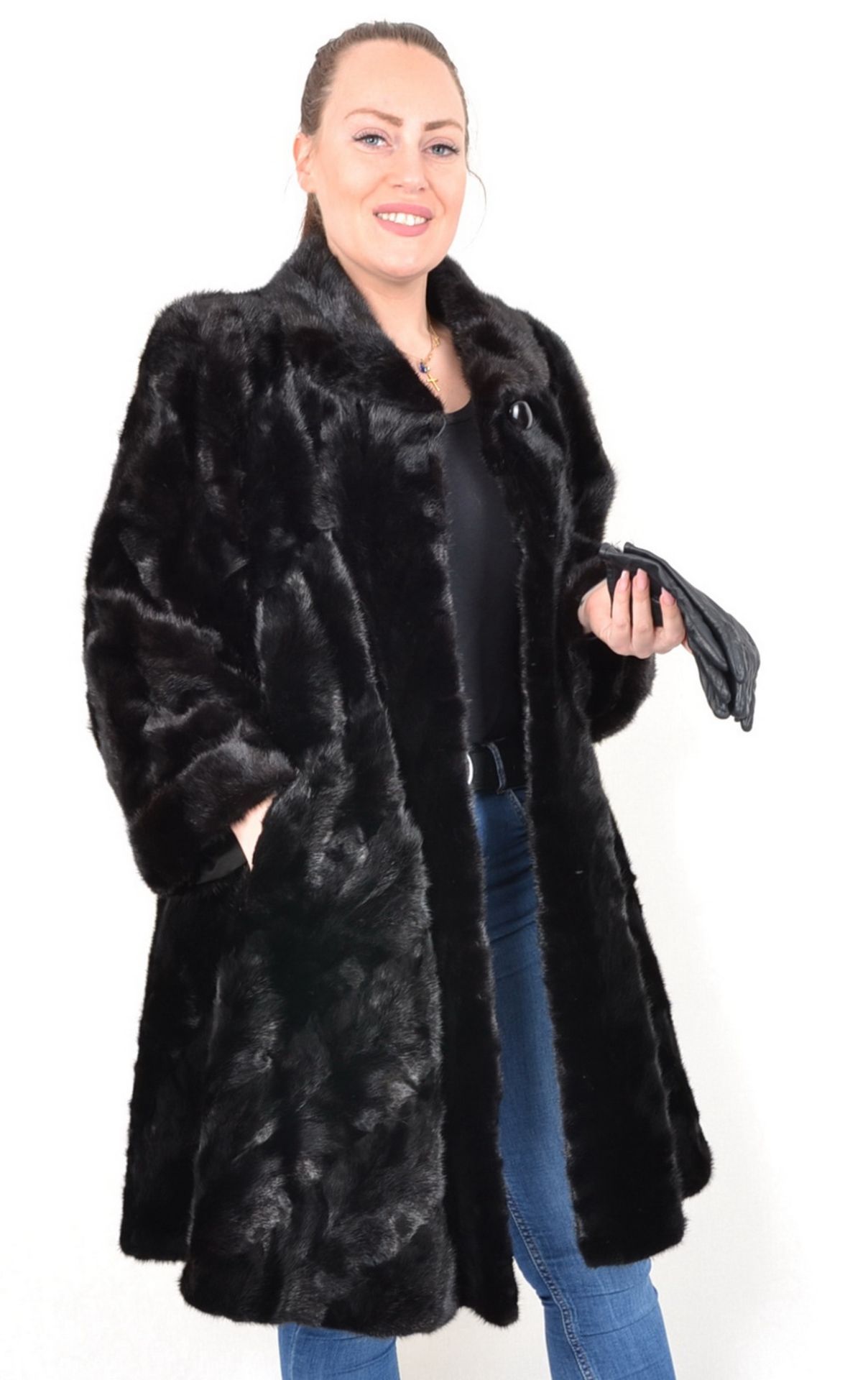 Nerzmantel Swinger dunkel braun Gr. 48, mink coat swinger dark brown size 2XL, - Bild 4 aus 9