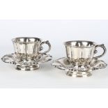 12-Lot / 750 Silber 2 Tassen mit Untertasse, 19. Jahrhundert, silver coffee cups 19th century,
