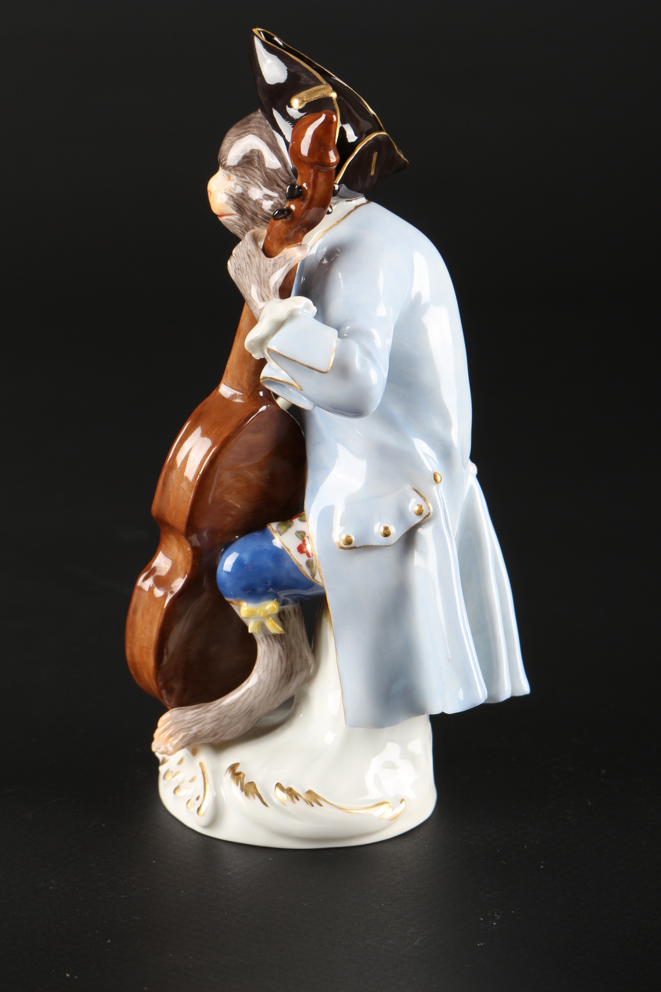Meissen Bassgeiger aus der Affenkapelle, bass violinist monkey chapel, - Image 4 of 5