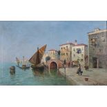 Giuseppe Salvaterra (XIX-XX) italienische Anlegestelle mit Kaufmannsboot, italian scenery,