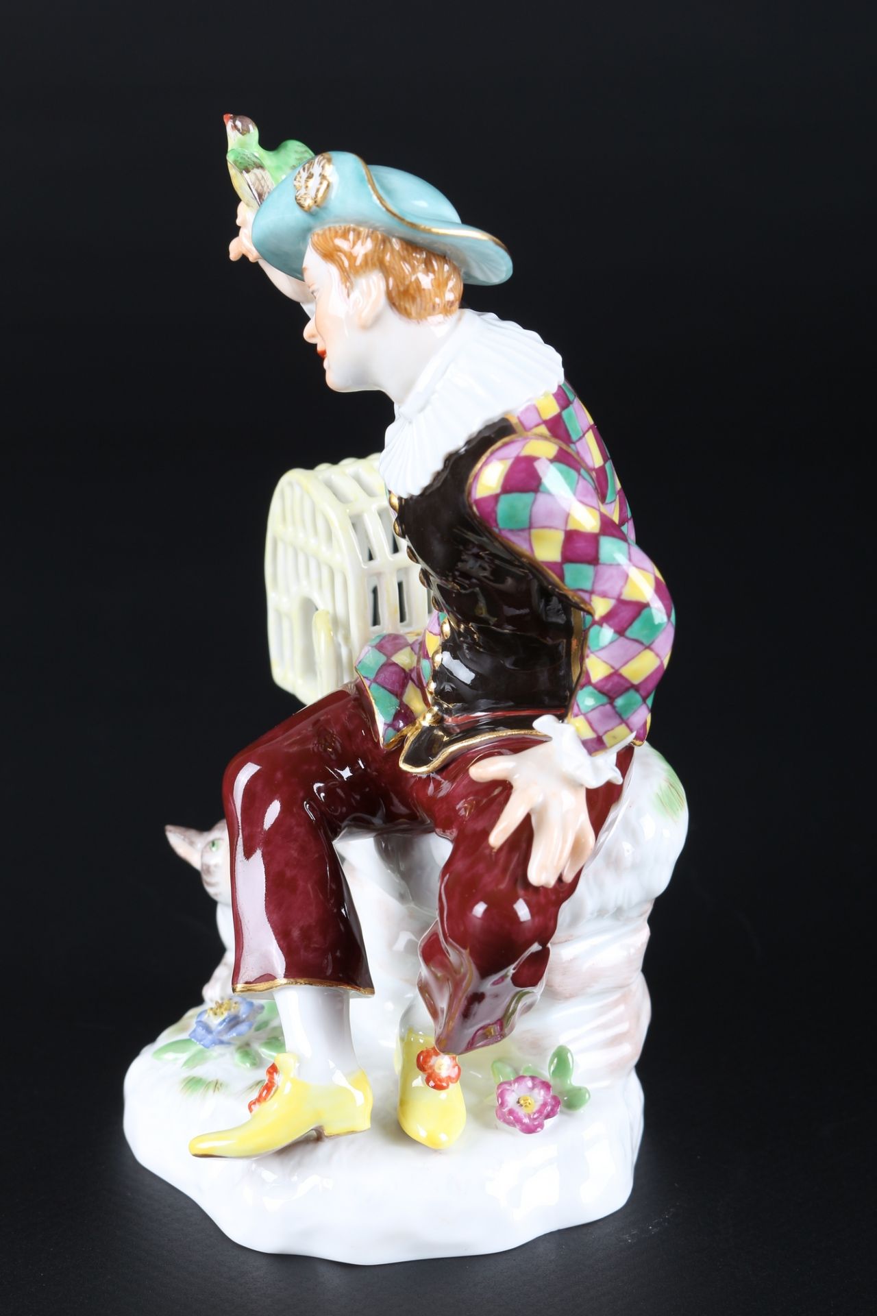 Meissen Harlekin mit Vogelkäfig, harlequin figure, - Bild 2 aus 5