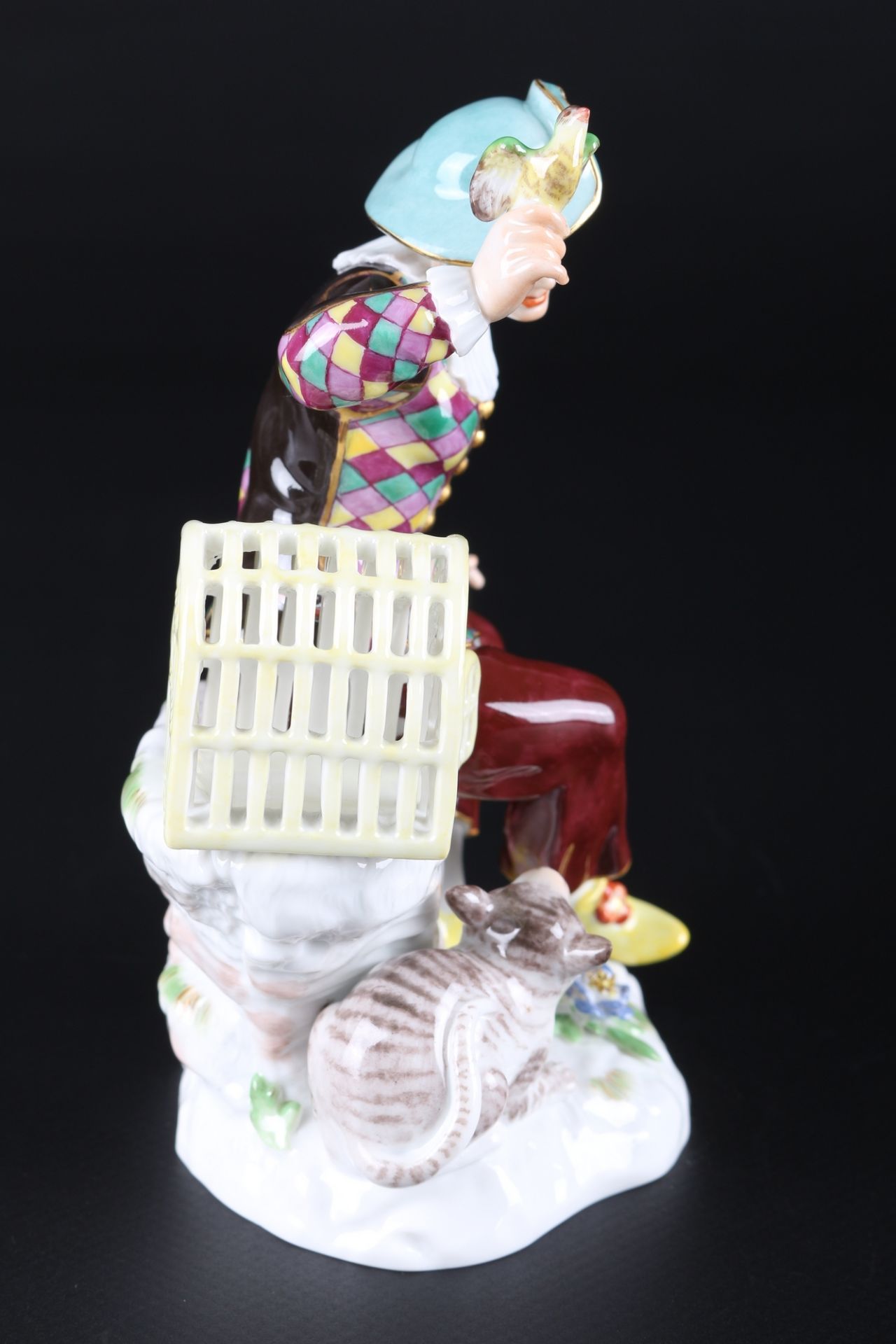 Meissen Harlekin mit Vogelkäfig, harlequin figure, - Bild 4 aus 5