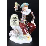 Meissen Harlekin mit Vogelkäfig, harlequin figure,