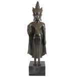 Bronze Buddha in Abhaya Mudra Geste, standing buddha greeting gesture,