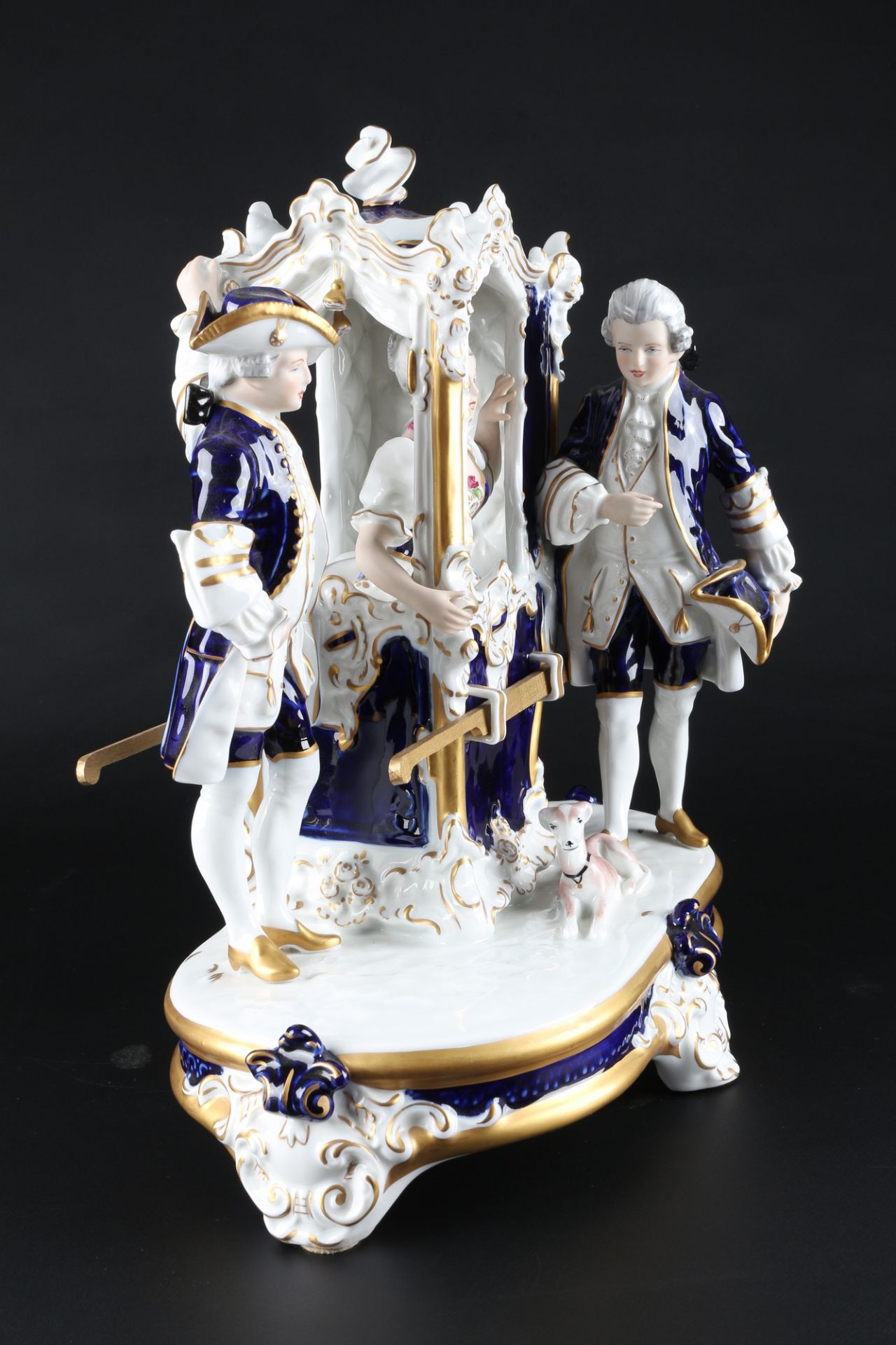 Royal Dux große Figurengruppe Galante Dame in Sänfte, lady in litter, - Bild 2 aus 5