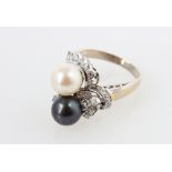 585 Gold Ring mit Perlen und Brillanten, gold diamond pearl ring,