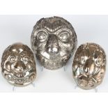 Bolivien Aymara 3 Silber Trauermasken, bolivian silver funeral mask,