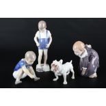 Bing & Gröndahl Figuren 3 Kinderfiguren und Bulldogge, children and bulldog figures,