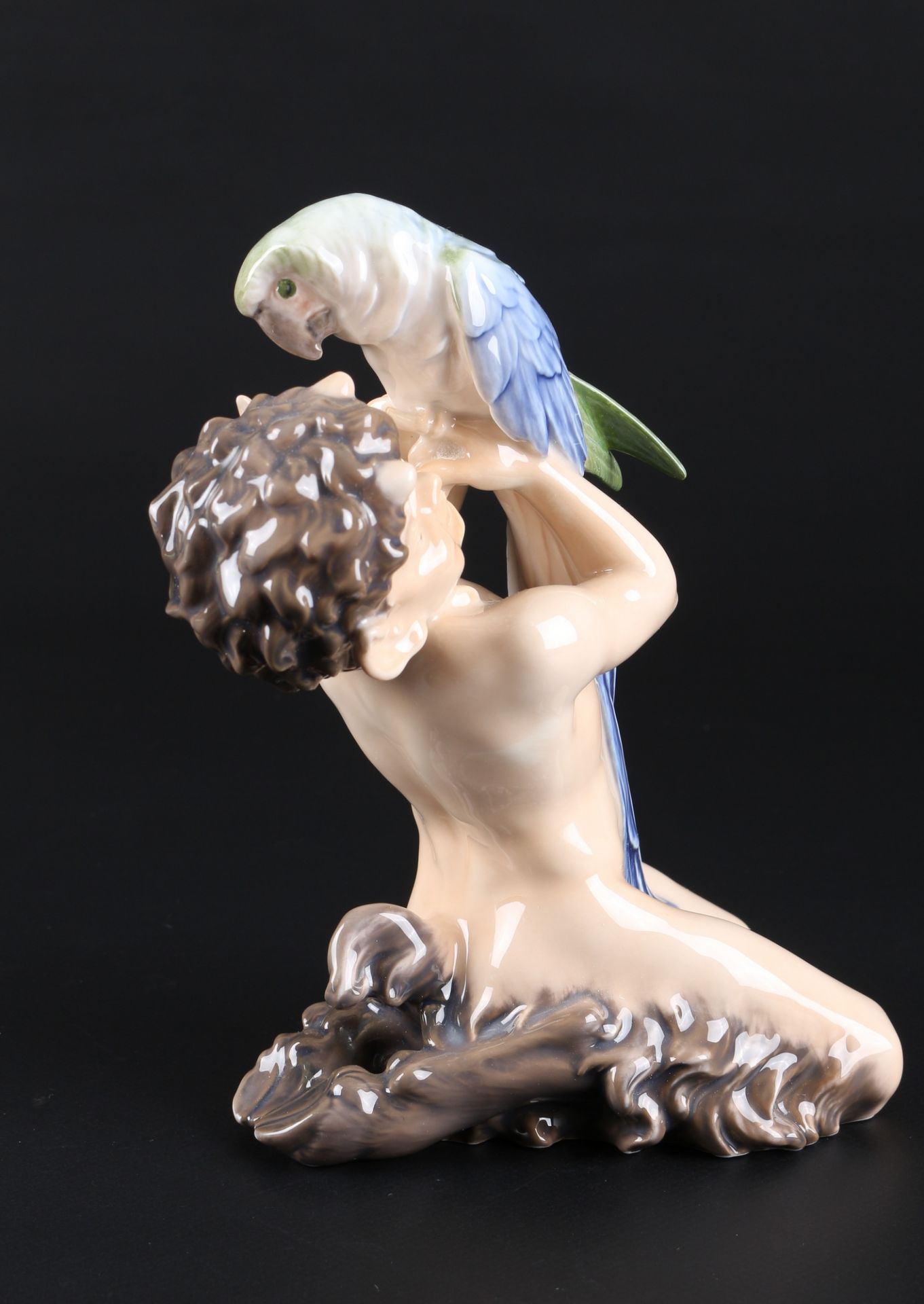 Royal Copenhagen Faun mit Papagei, faun with parrot, - Image 2 of 5