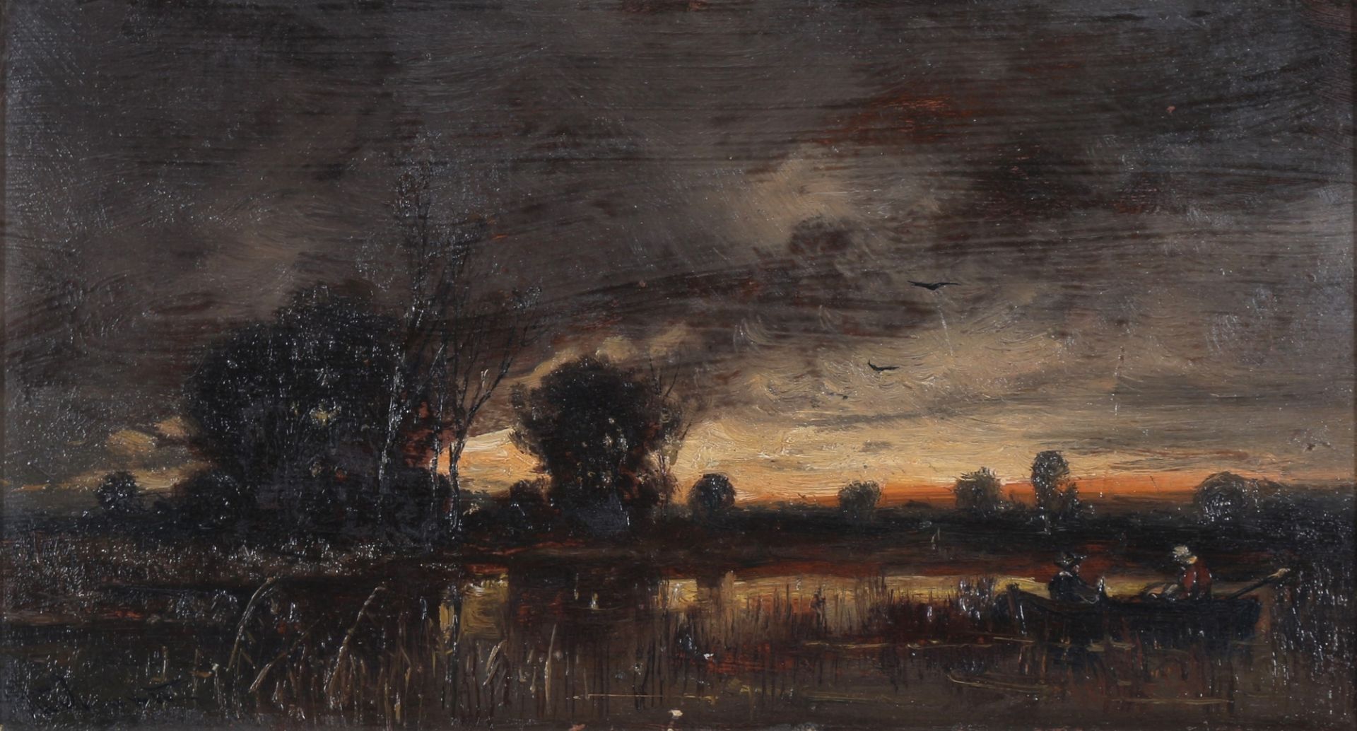 Adolf Stademann (1824-1895) Ruderboot im Abendrot,