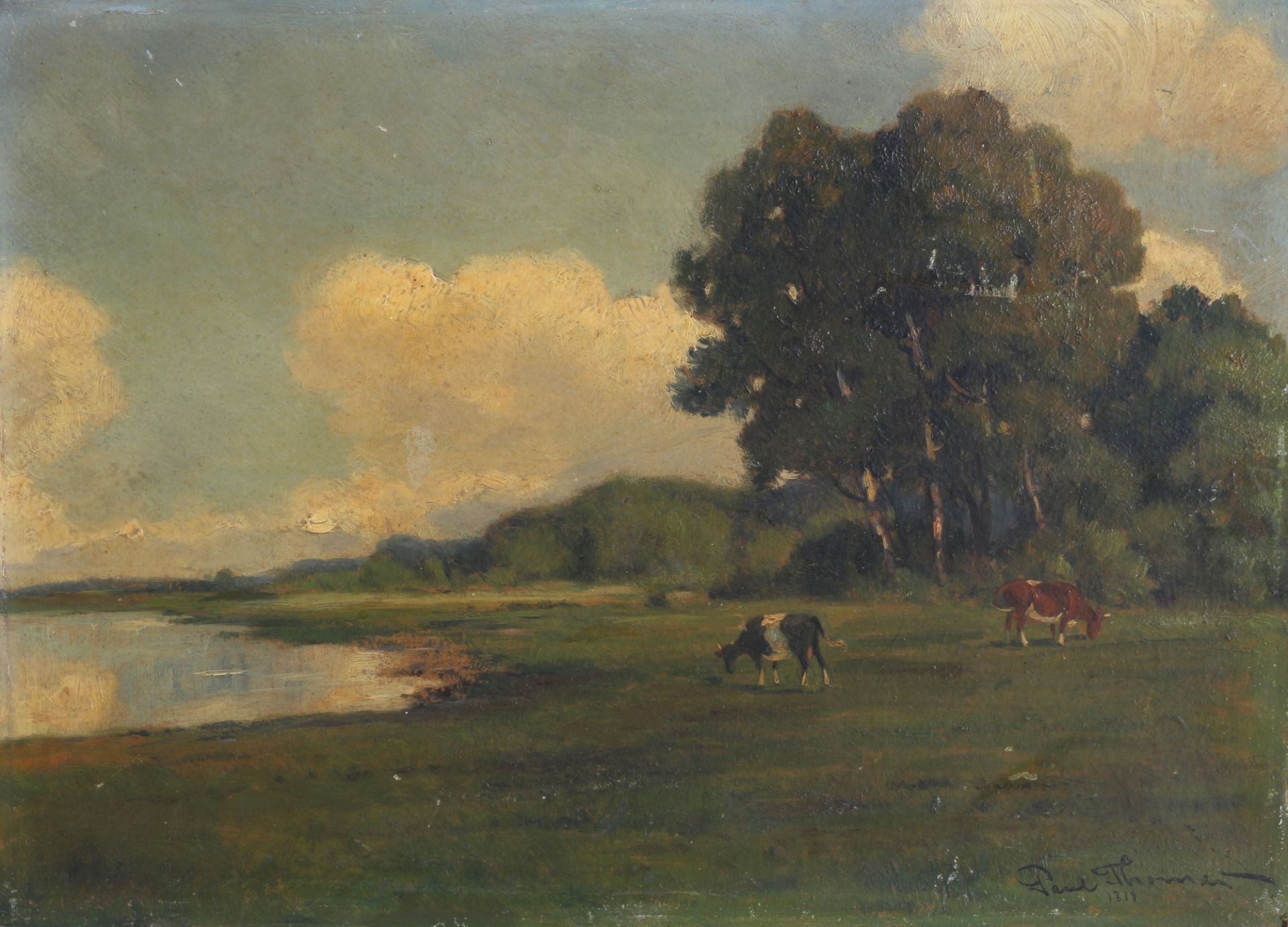 Paul Thomas (1859-1910) Rinder auf Weidelandschaft, cattle at pasture,