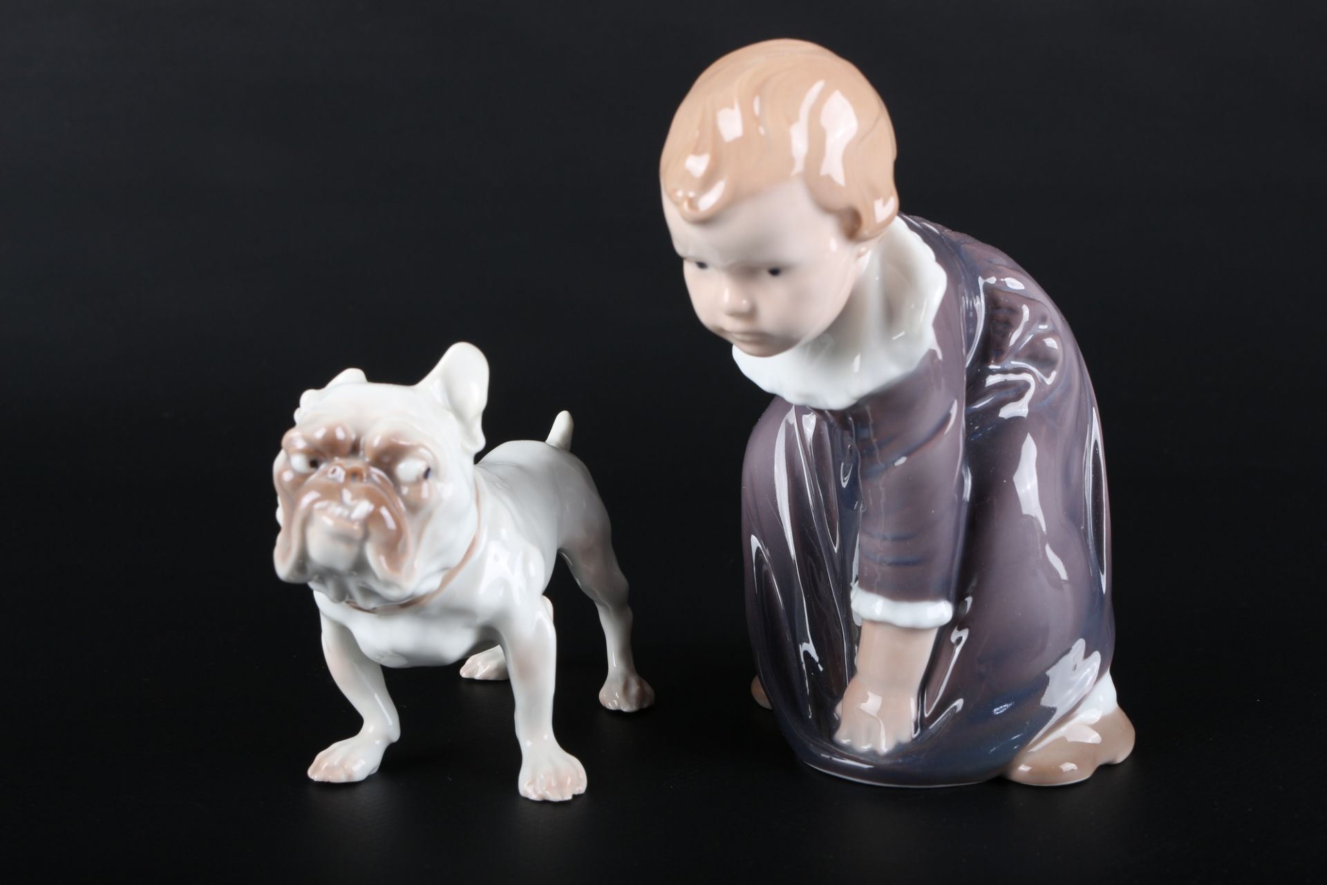 Bing & Gröndahl Figuren 3 Kinderfiguren und Bulldogge, children and bulldog figures, - Image 3 of 4