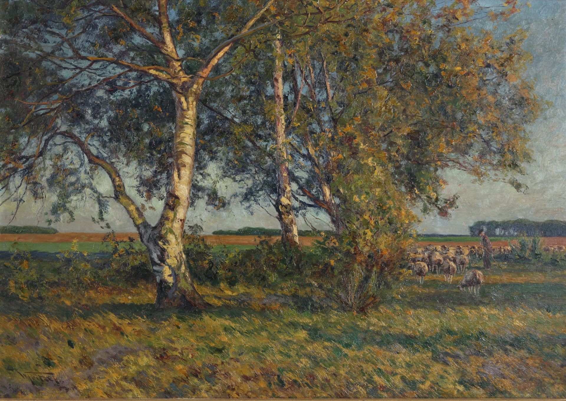 Wilhelm Fritzel (1870-1943) Schäfer in Ackerlandschaft, shephard in arable landscape,