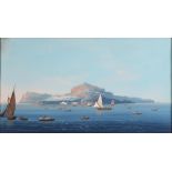 Italienischer Maler des 19. Jahrhunderts Blick auf Inselstadt mit zahlreichen Booten,