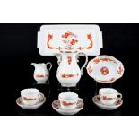 Meissen Roter Hofdrache Mokkaset für 3 Personen, mocha coffee set,