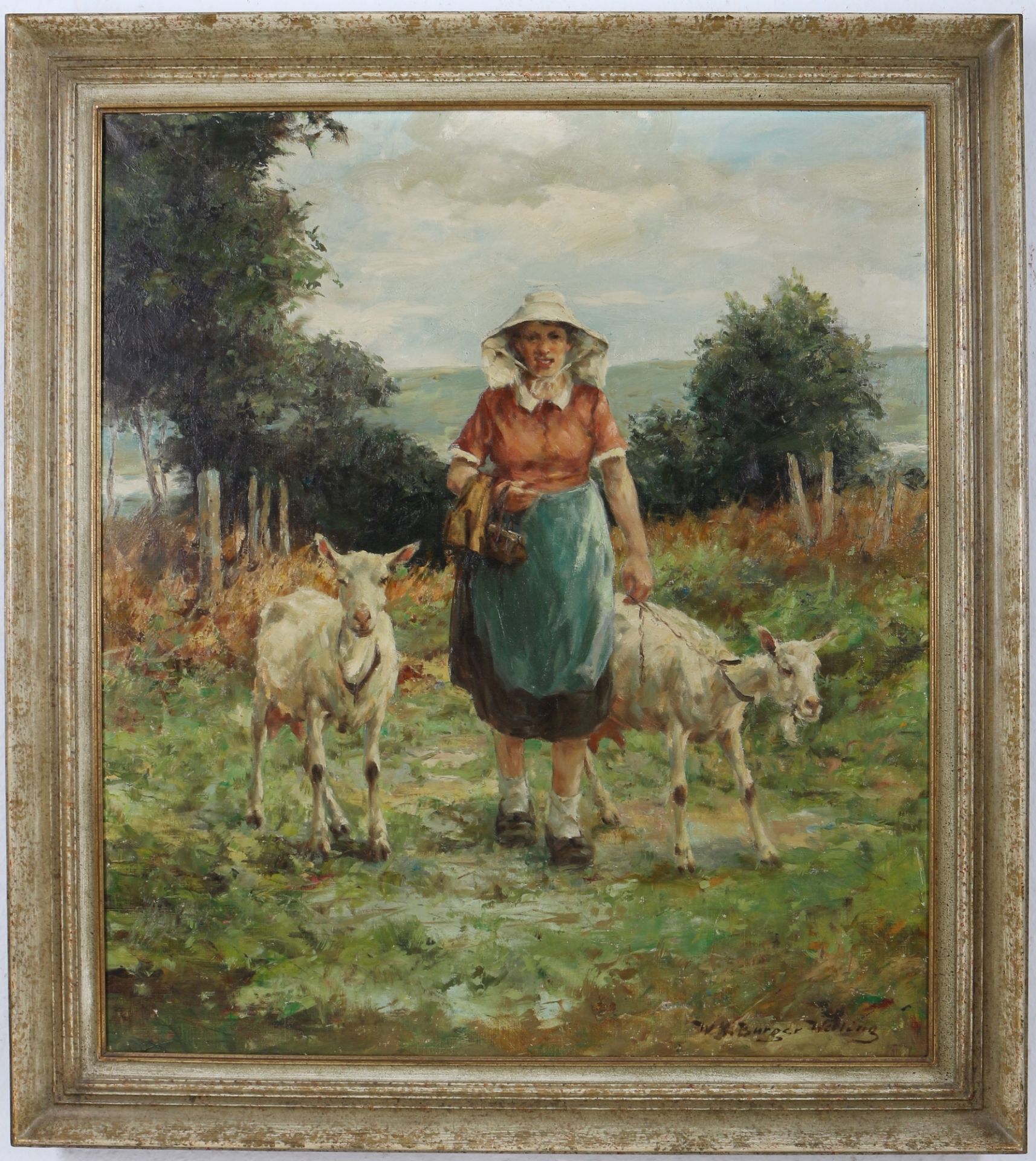 Willi Hans Burger-Willing (1882-1969) Hirtin mit Ziegen, shepherdess with goats - Bild 2 aus 4