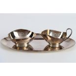 925 Silber Milch und Zucker Menage Bremen, silver milk pot and sugar cup with tray,