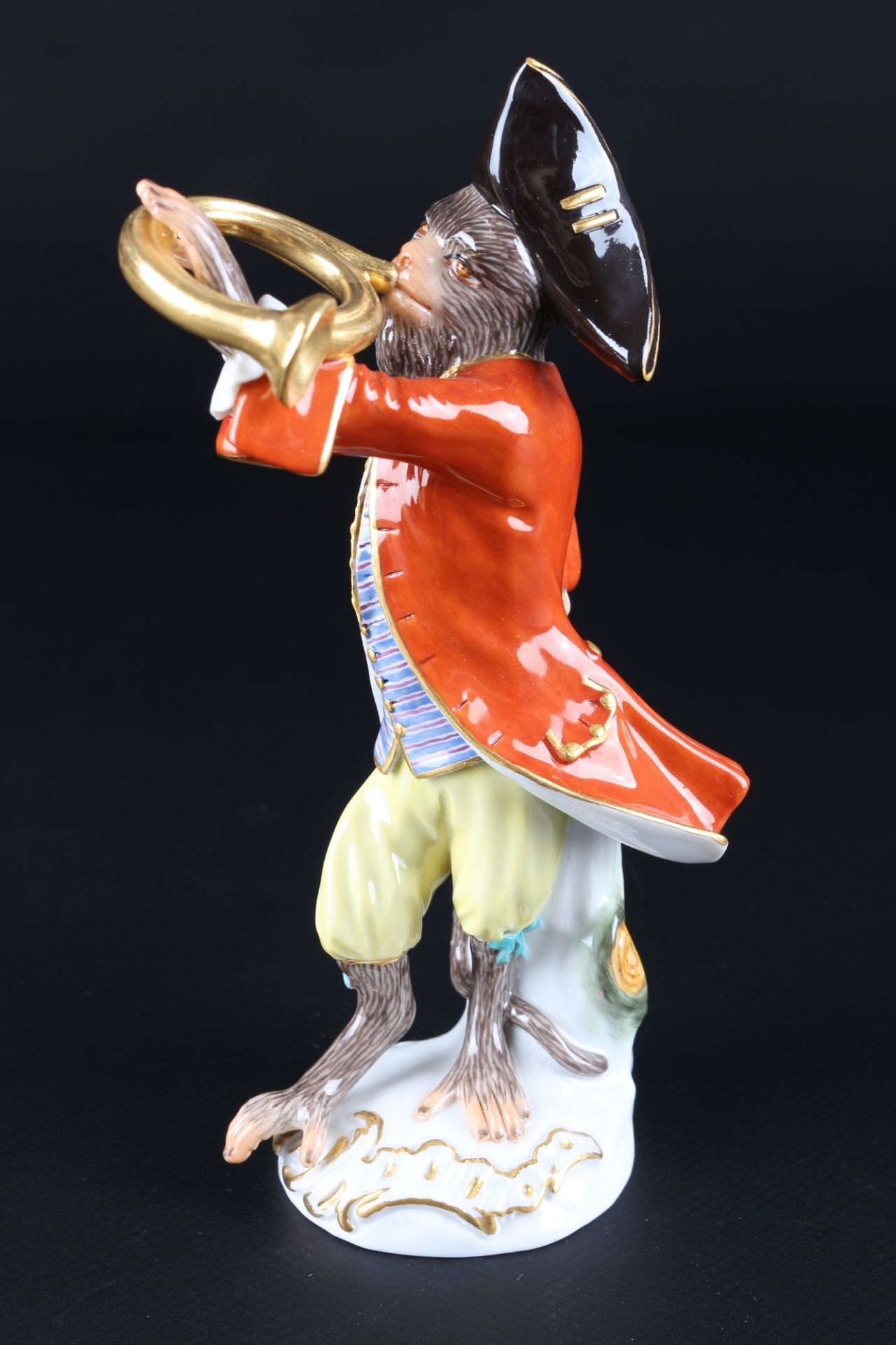 Meissen Affenkapelle Waldhornbläser, french horn player monkey chapel, - Image 2 of 5