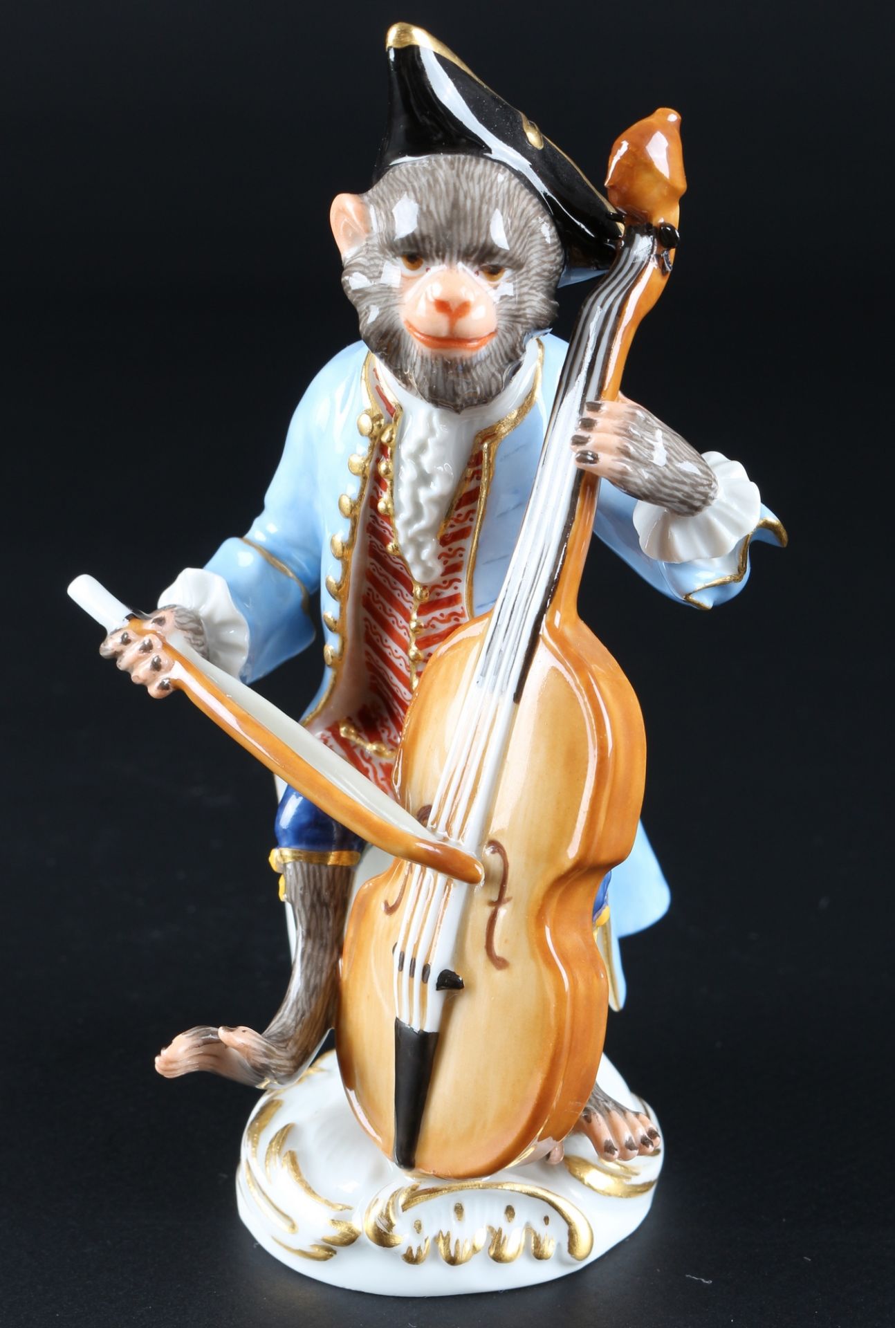 Meissen Affenkapelle Bassgeiger, bass violinist monkey chapel,