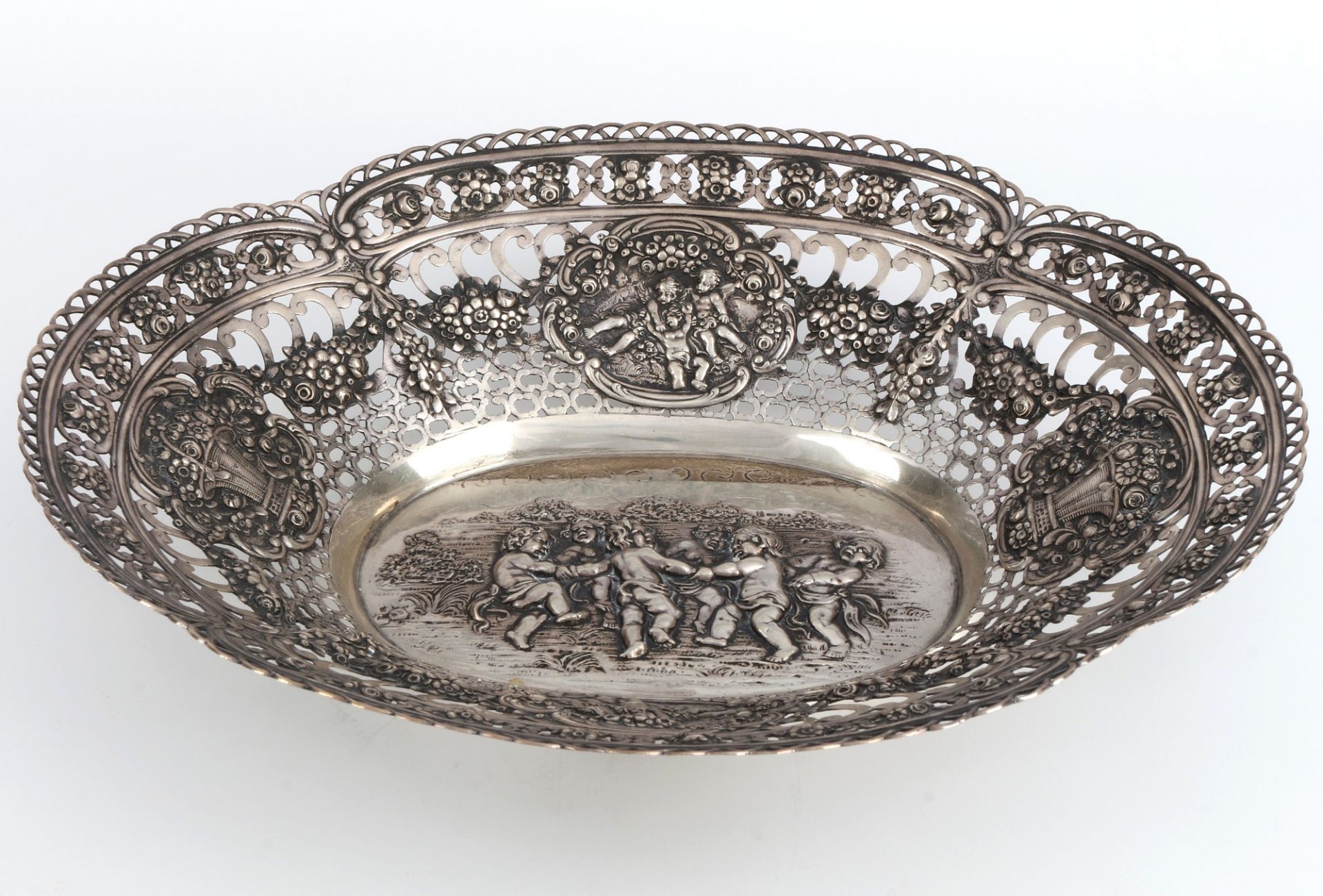 Jugendstil 800 Silber Puttenschale, silver cutwork bowl art nouveau,