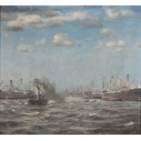 Marinemaler R. Schmidt - Hafenszene, harbor scene,