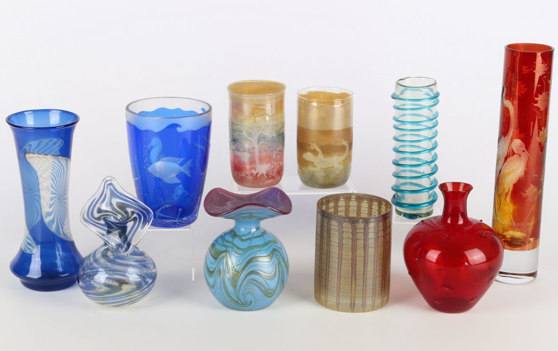 Konvolut von 10 Studiogläser / Vasen, artists glass vases,