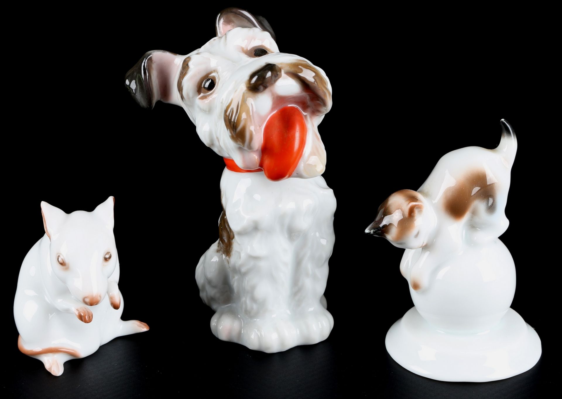 Rosenthal - 3 Tierfiguren - Hund, Katze und Maus, porcelain animal figures,