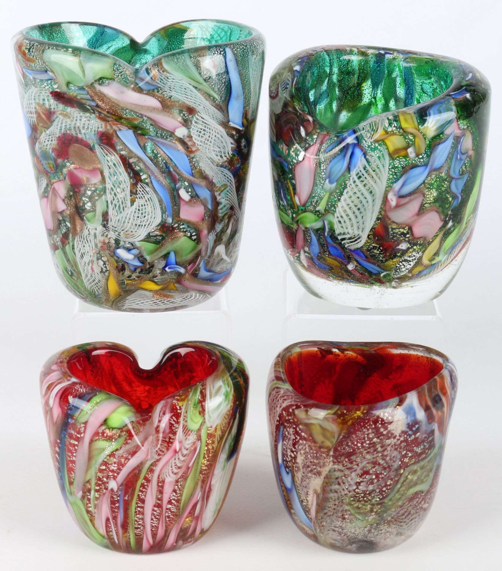 Murano 4 Tutti Frutti Vasen Dino Martens, italian miniature vase,