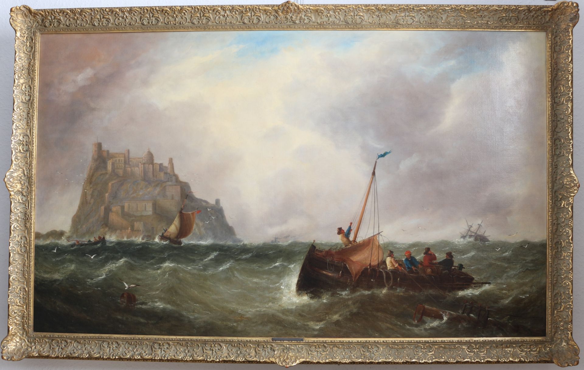 John Callow (1822-1878) Schiffbruch vor Inselfestung, shipwreck in front of island fortress, - Bild 2 aus 4