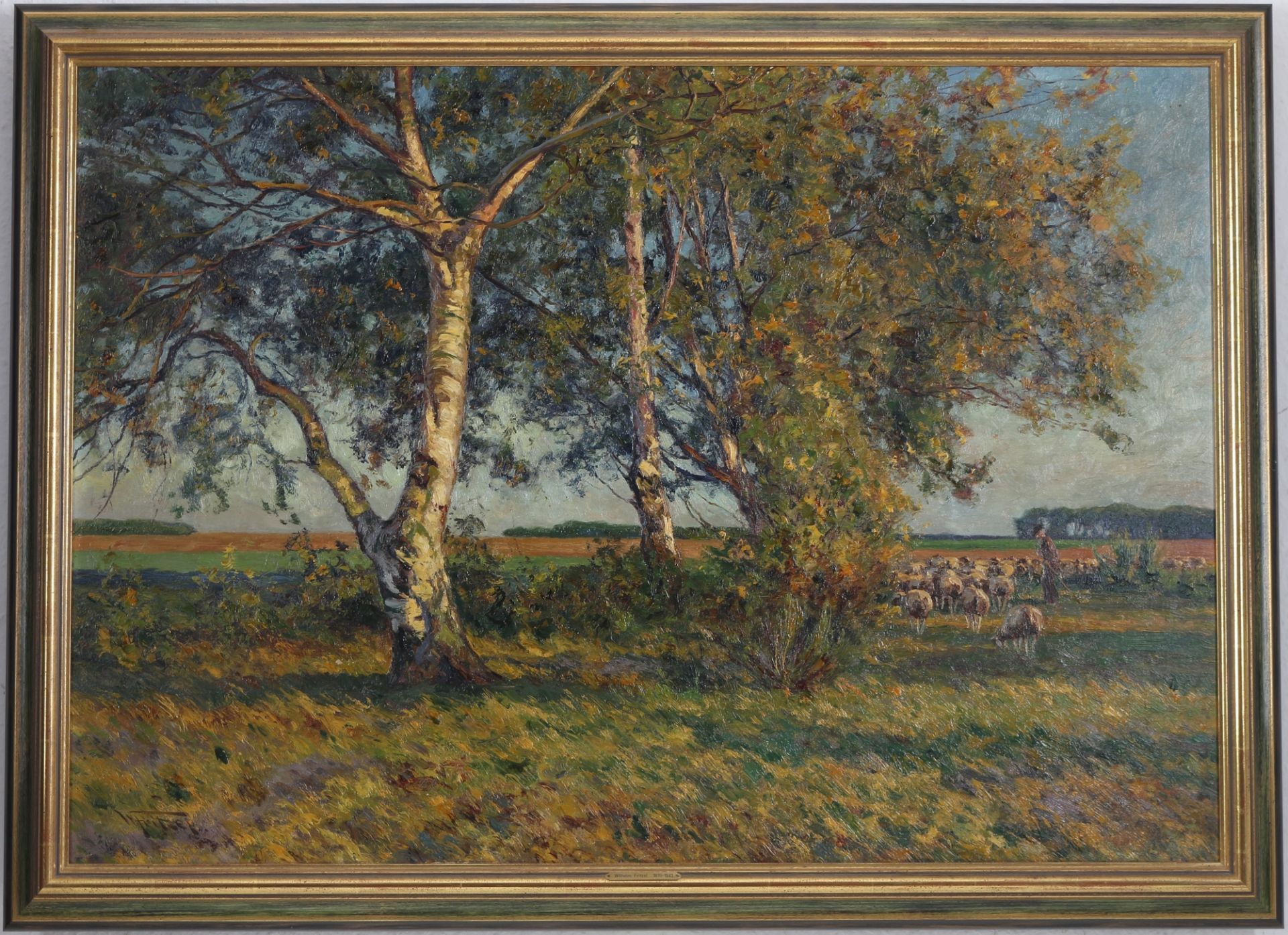Wilhelm Fritzel (1870-1943) Schäfer in Ackerlandschaft, shephard in arable landscape, - Bild 2 aus 4