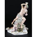 Meissen um 1800, Figurengruppe Bacchus auf Weinfass #2202, figure group bacchante on winebarrel,