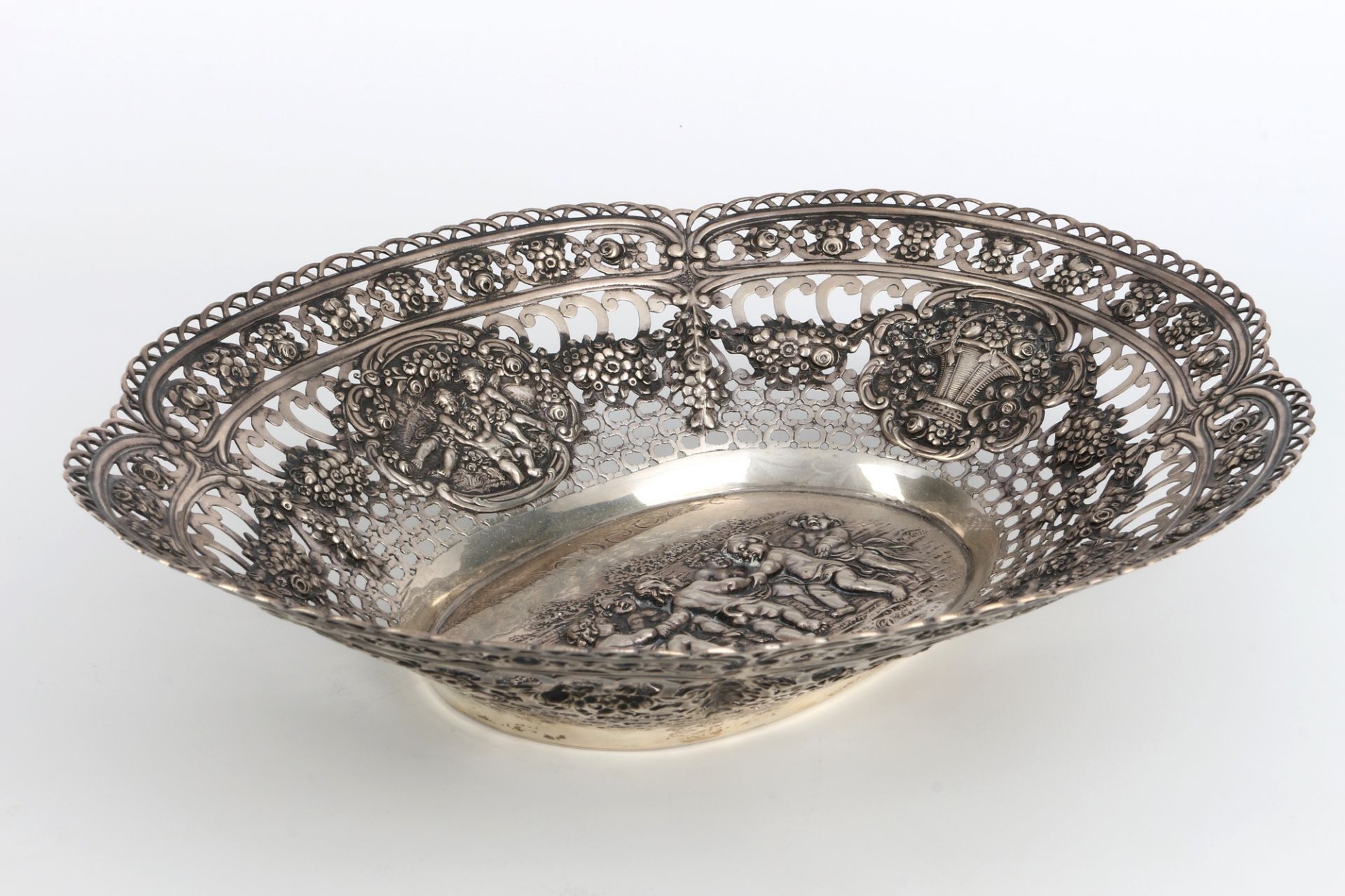 Jugendstil 800 Silber Puttenschale, silver cutwork bowl art nouveau, - Image 2 of 4