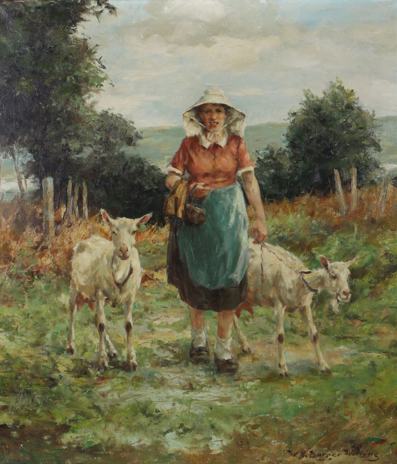 Willi Hans Burger-Willing (1882-1969) Hirtin mit Ziegen, shepherdess with goats