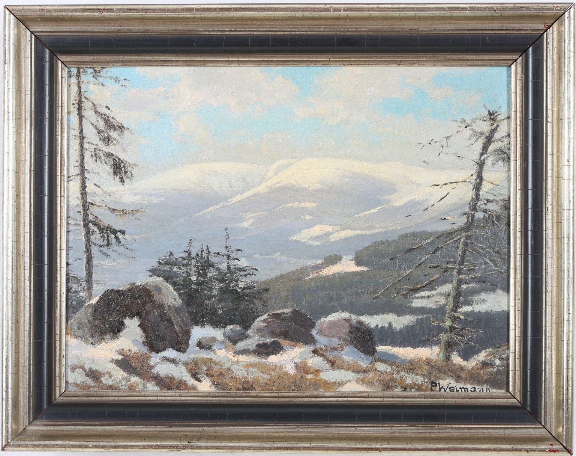 Paul Weimann (1867-1945) Winterliche Berglandschaft, winter mountainscape, - Bild 2 aus 4