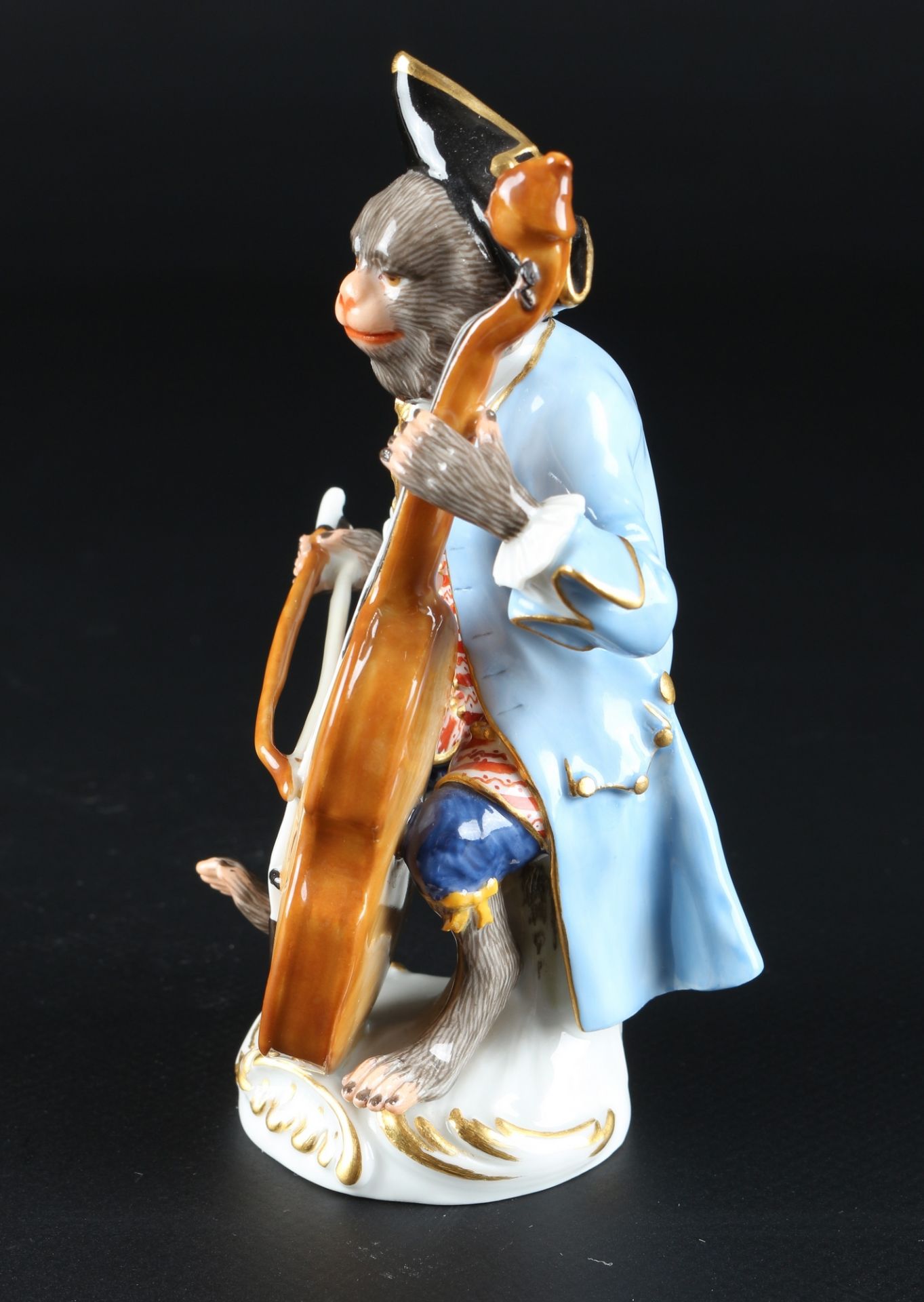 Meissen Affenkapelle Bassgeiger, bass violinist monkey chapel, - Image 2 of 6