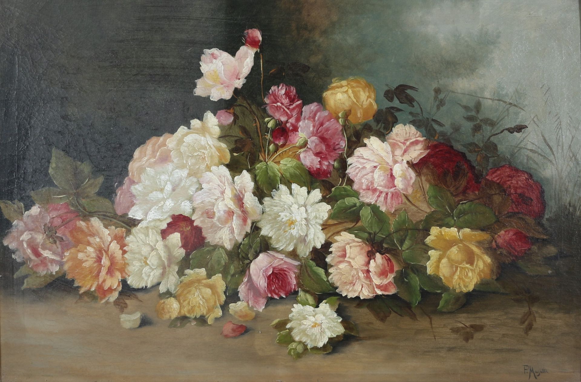 Pietro Maselli (1848 - 1892) Blumenstillleben mit Pfingstrosen,
